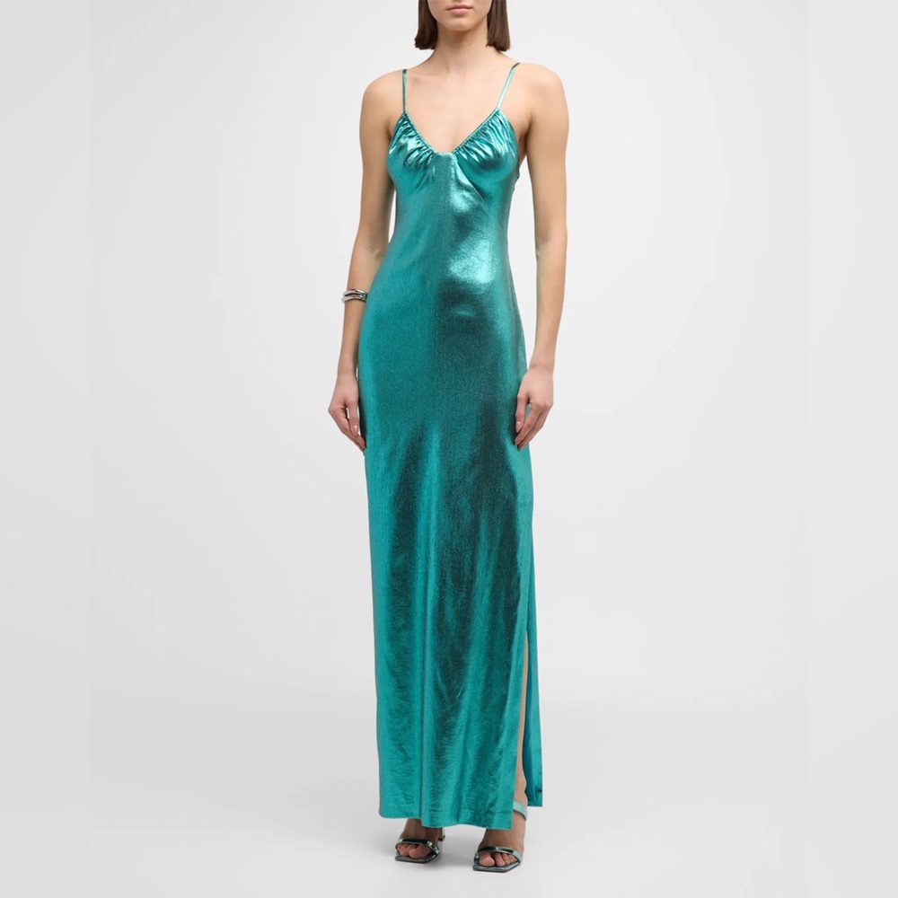 Liv Foster Jade Sleeveless Scoop-Neck Lame Column Maxi Dress